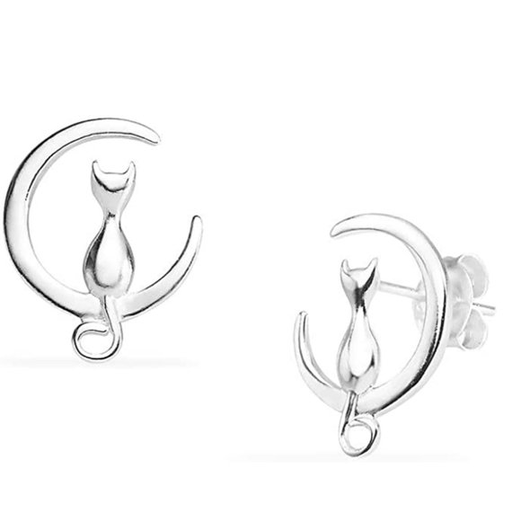 925 Silver Cat On The Moon Earrings - Picture 13 of 16